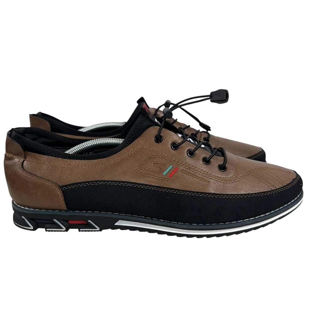 Klkyko Men's 13 Brown Black Classic Leather Lace Up Oxford Dress Sneaker